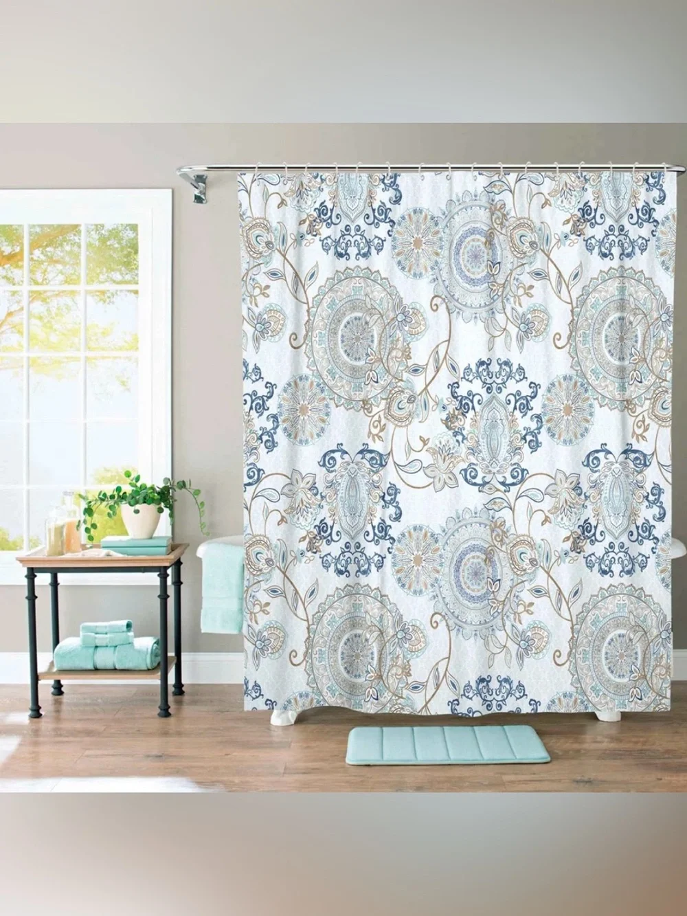 Bungalow Rose Philisma Floral Shower Curtain w/ Hooks - 72x72 inches - New